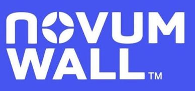 Logo of Novum Wall on a blue background.