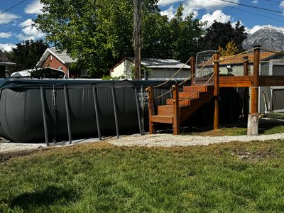 Intex pool with deck. Pool safety for dogs, DIY dog pool deck 