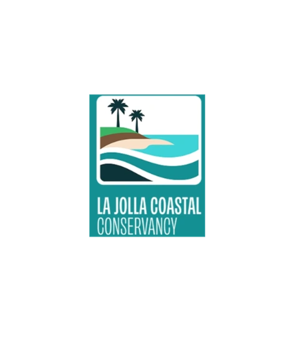 Logo of La Jolla Coastal Conservancy with ocean and palm trees.