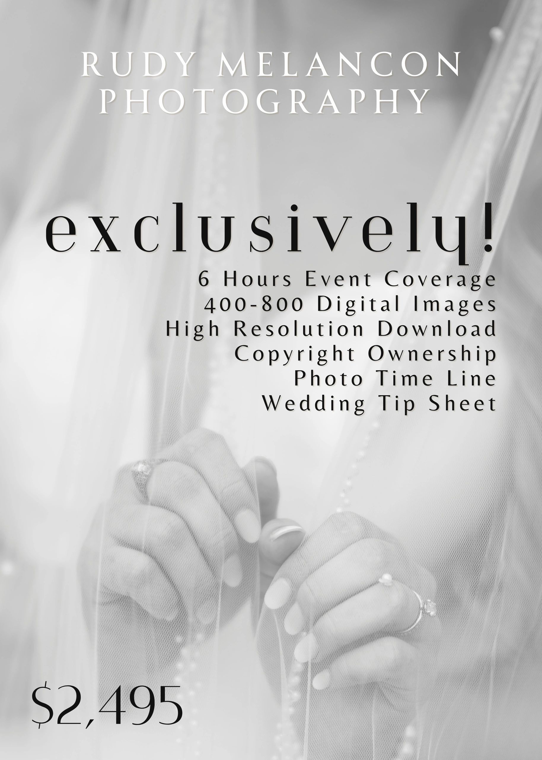 Wedding photography package details with pricing and features.
