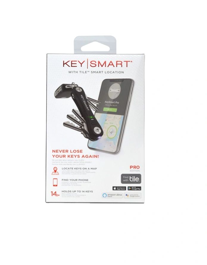 KeySmart Pro W/Tile Tracking | Holds 14 Keys (Black)