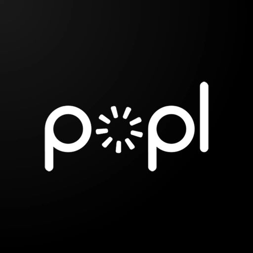Minimalistic logo with the word "popl" and a loading symbol.