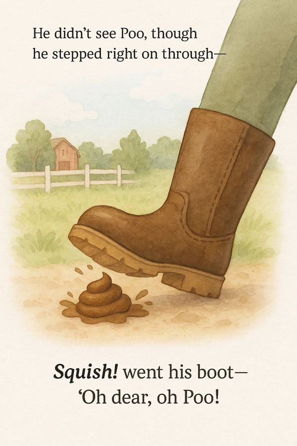 A boot steps into a pile of poo with a squish sound.