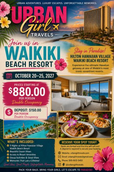 Travel deal for Waikiki Beach Resort at Hilton Hawaiian Village, October 20-25, 2027.