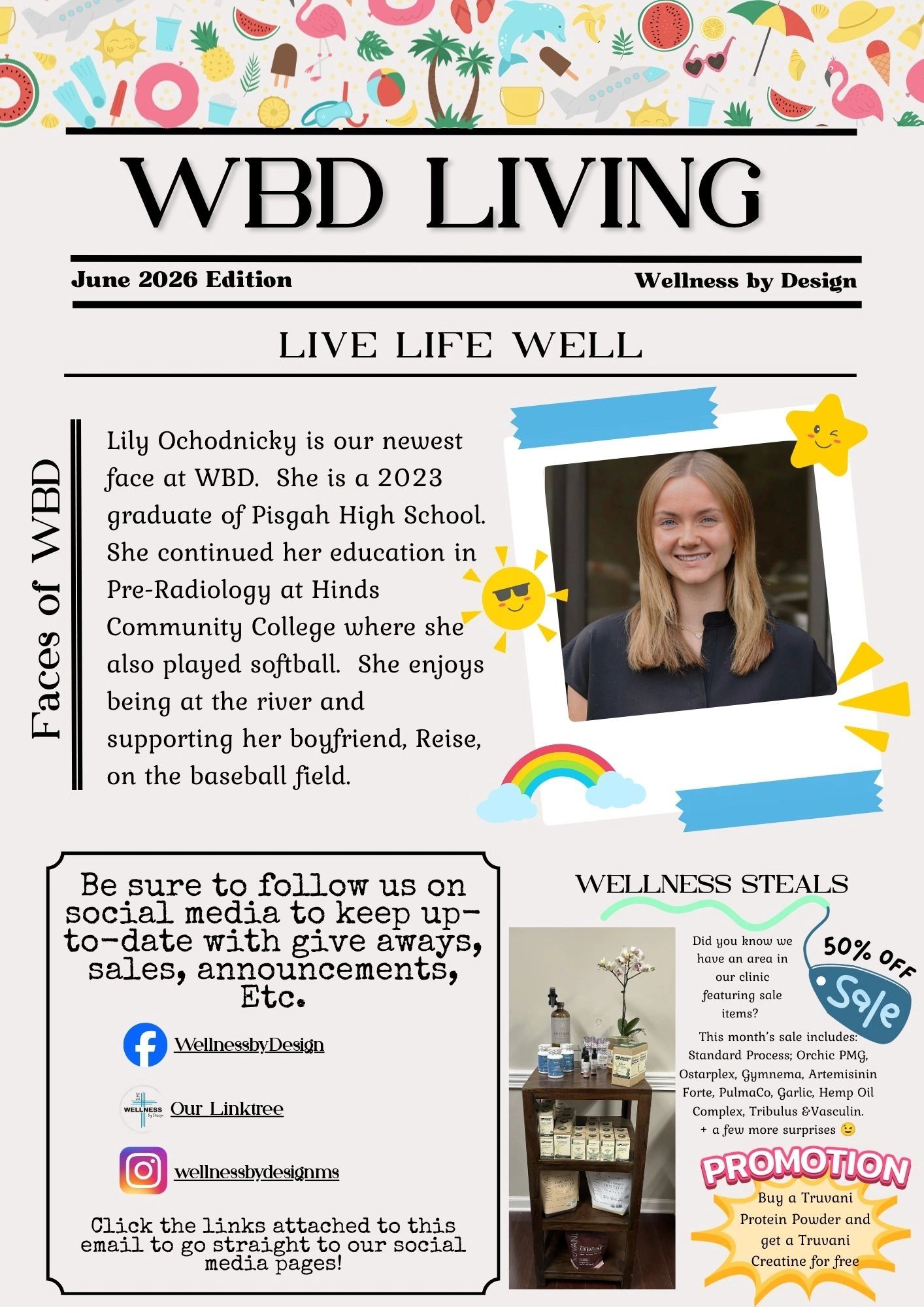 Magazine cover featuring Lily Ochodnicky and wellness products.