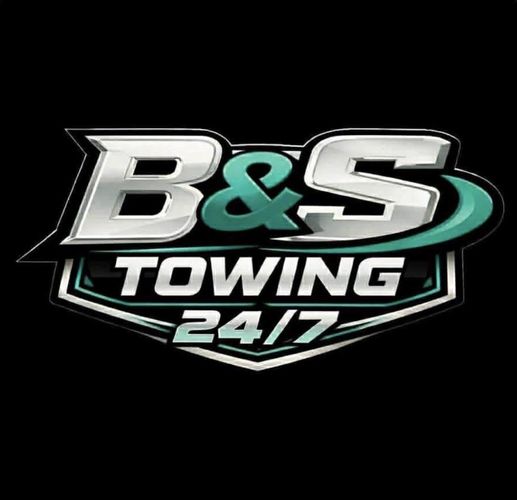 Logo for B&S Towing with 24/7 service.