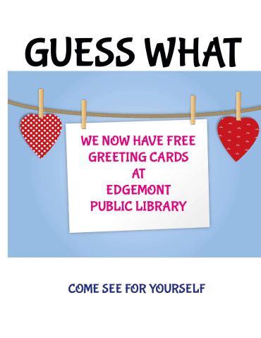 Announcement for free greeting cards at Edgemont Public Library.