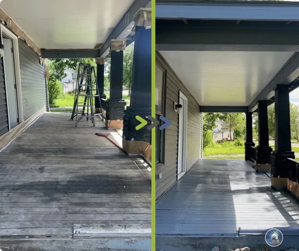 A before and after exterior paint job.