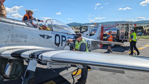 Crew works on aircraft