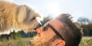 Man relaxed with dog