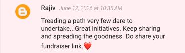 Supportive comment encouraging sharing fundraiser links with a heart emoji.