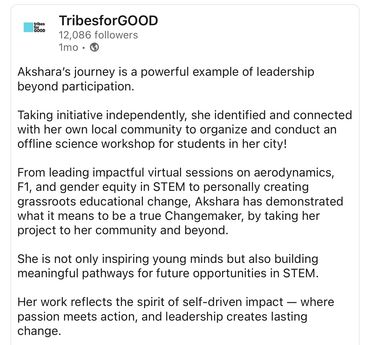 Akshara's leadership journey inspires STEM education through community-driven science workshops.