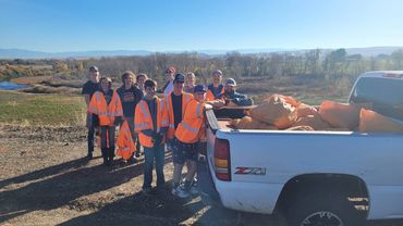 Church group cleaning up trash on highway 95 in Midvale, Idaho