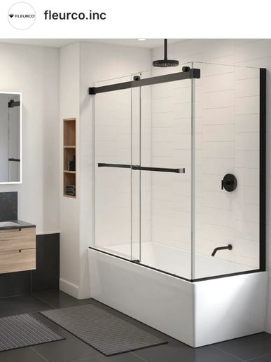 Fleurco’s Sequence corner tub with  Gemini plus shower doors.