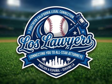 Logo of Los Lawyers combining baseball and legal themes with city skyline.