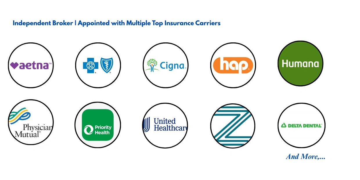 Logos of multiple top insurance carriers under the header of an independent broker.