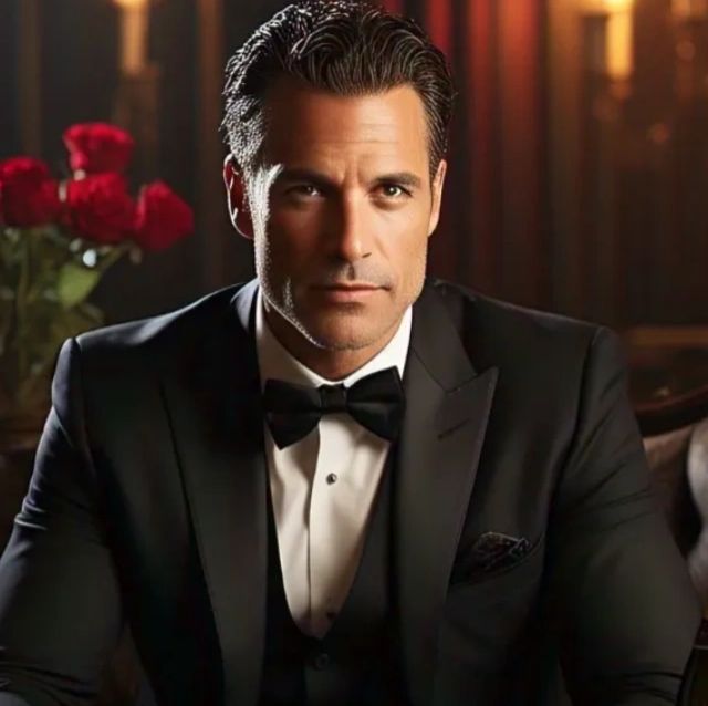 Man in a black tuxedo with a bow tie.