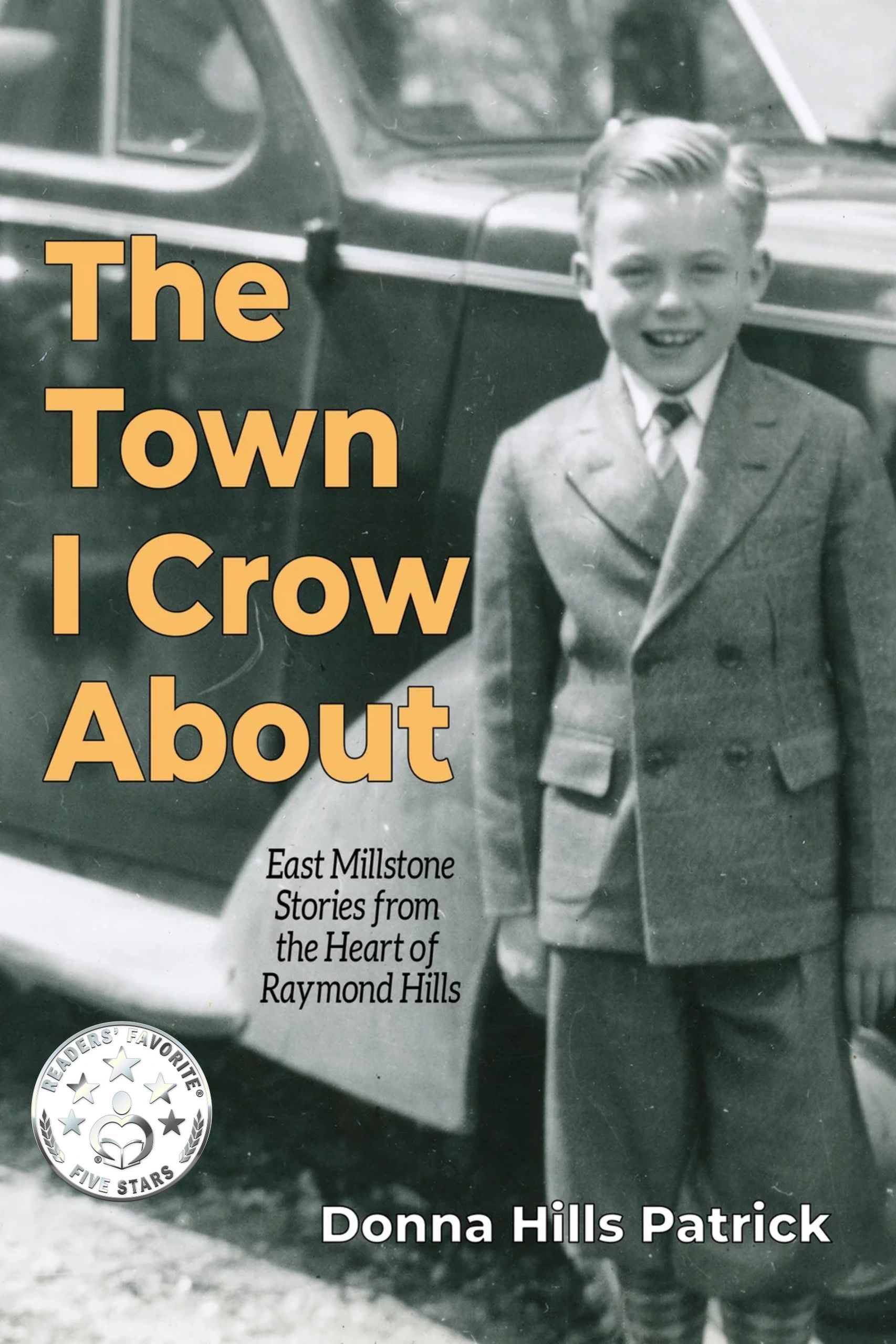 Old black-and-white photo of a boy with book title text.
