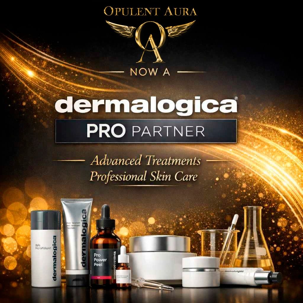 Opulent Aura gold winged logo
dermalogica PRO partner announcement 
luminous golden flow
