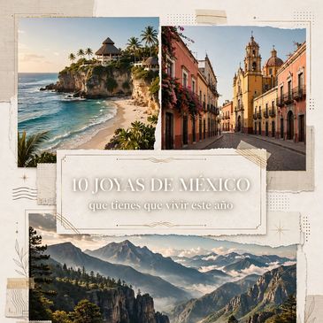 Montajes de paisajes y ciudades de México con texto informativo.