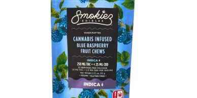 Smokiez Edibles Blue Raspberry cannabis-infused fruit chews with 250 mg THC.