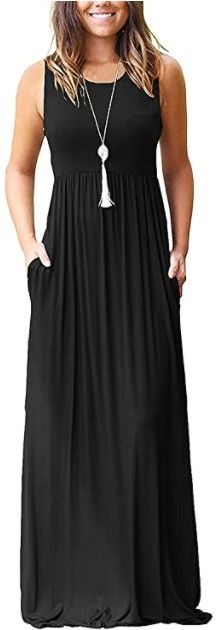 Women's Summer Sleeveless Loose Maxi Dress Casual Long Dress with Pockets