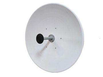 Large white satellite dish with central arm.