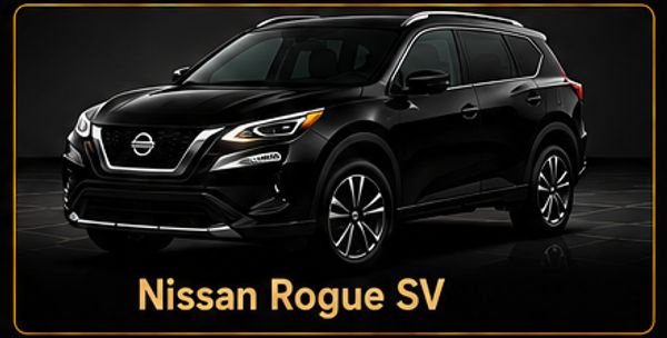 Black Nissan Rogue SV parked in studio setup.