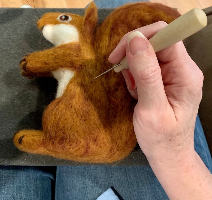 Needle felting a squirrel. 