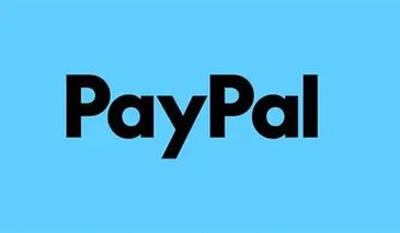 Black PayPal logo on bright blue background.