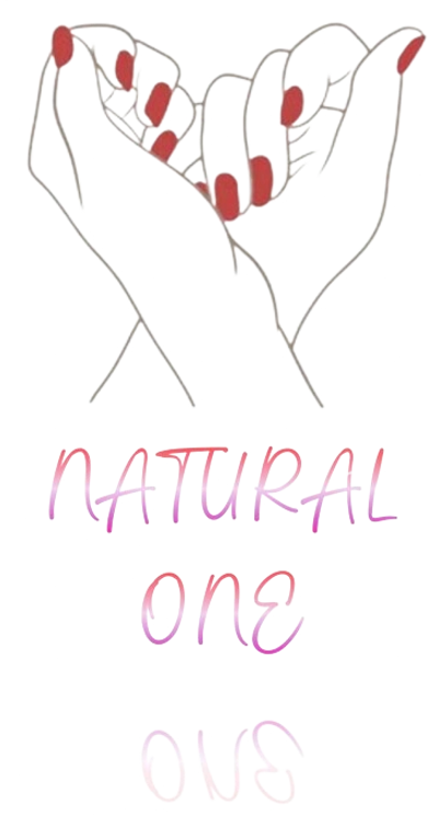 Logo 'NATURAL ONE' avec des mains formant un cœur, symbolisant la beauté naturelle et l'amour.