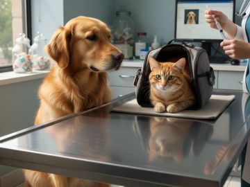 Dog and cat at the vet's office.