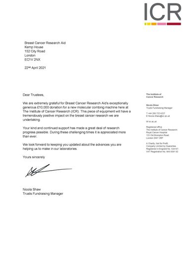 Letter of testimonial from ICR 