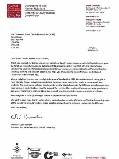 Letter of aknowledgement from the University of Cardiff 