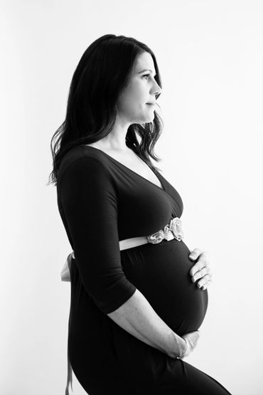 black and white high key maternity profile