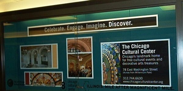 A "Shadow Box" style display window in a downtown hotel showcasing the Chicago Cultural Center.