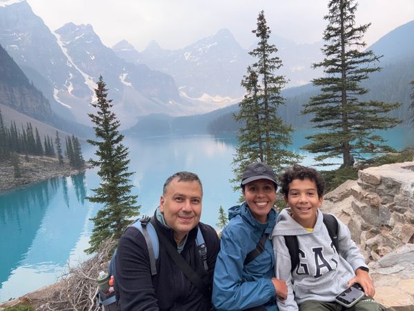 Ayman Kamal and family hiking in the mountains