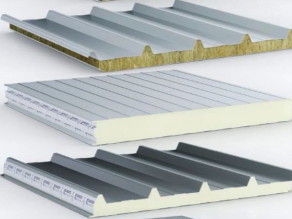 Three types of insulated metal roofing panels with different core materials and profiles.