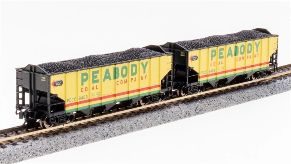 Broadway Limited "N" Scale Freight Cars, 3Bay Hopper Peabody Coal (2