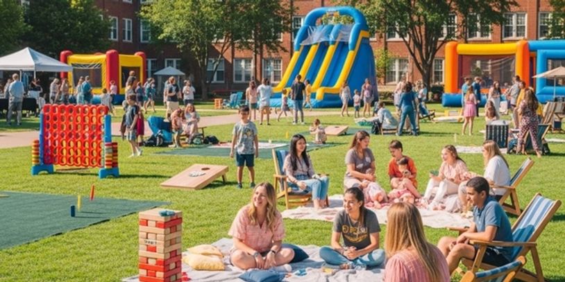 Colorful inflatable bounce house set up at school field day in Grovetown GA

