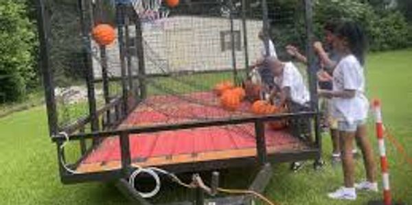 Hoop Dreamz mobile basketball trailer delivered and set up in customer’s driveway in Martinez GA


