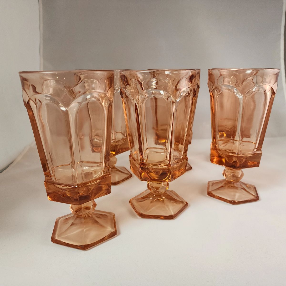 Vintage Fostoria Victoria Peach Pink Iced Tea Glasses Goblets Set of 6
