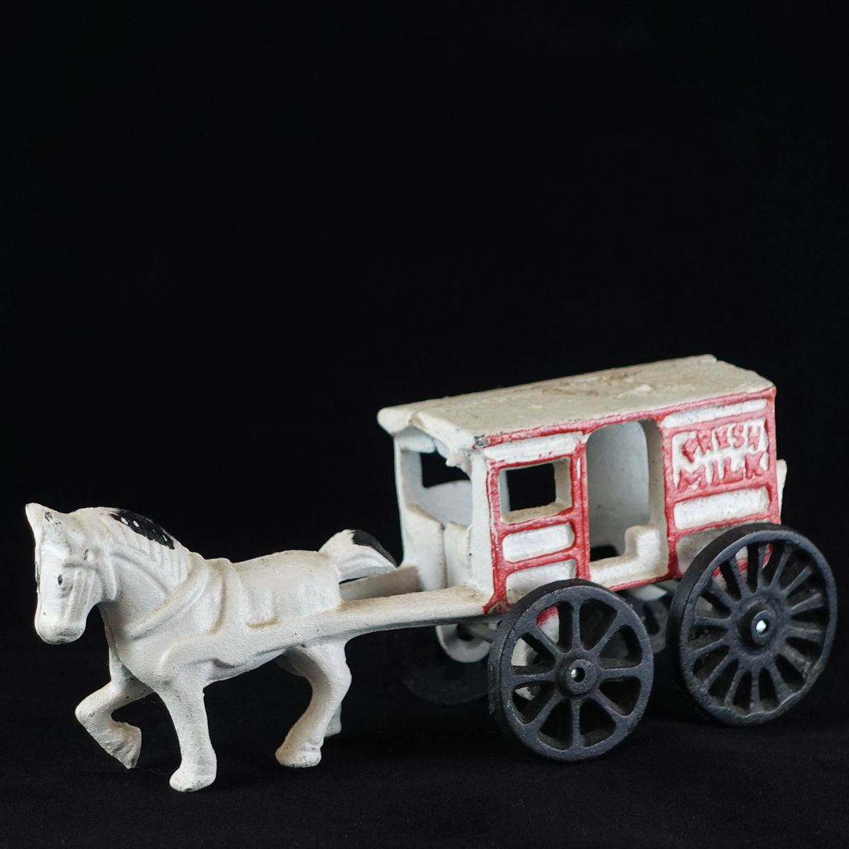 Vintage Cast Iron Horse Drawn Milk Wagon
