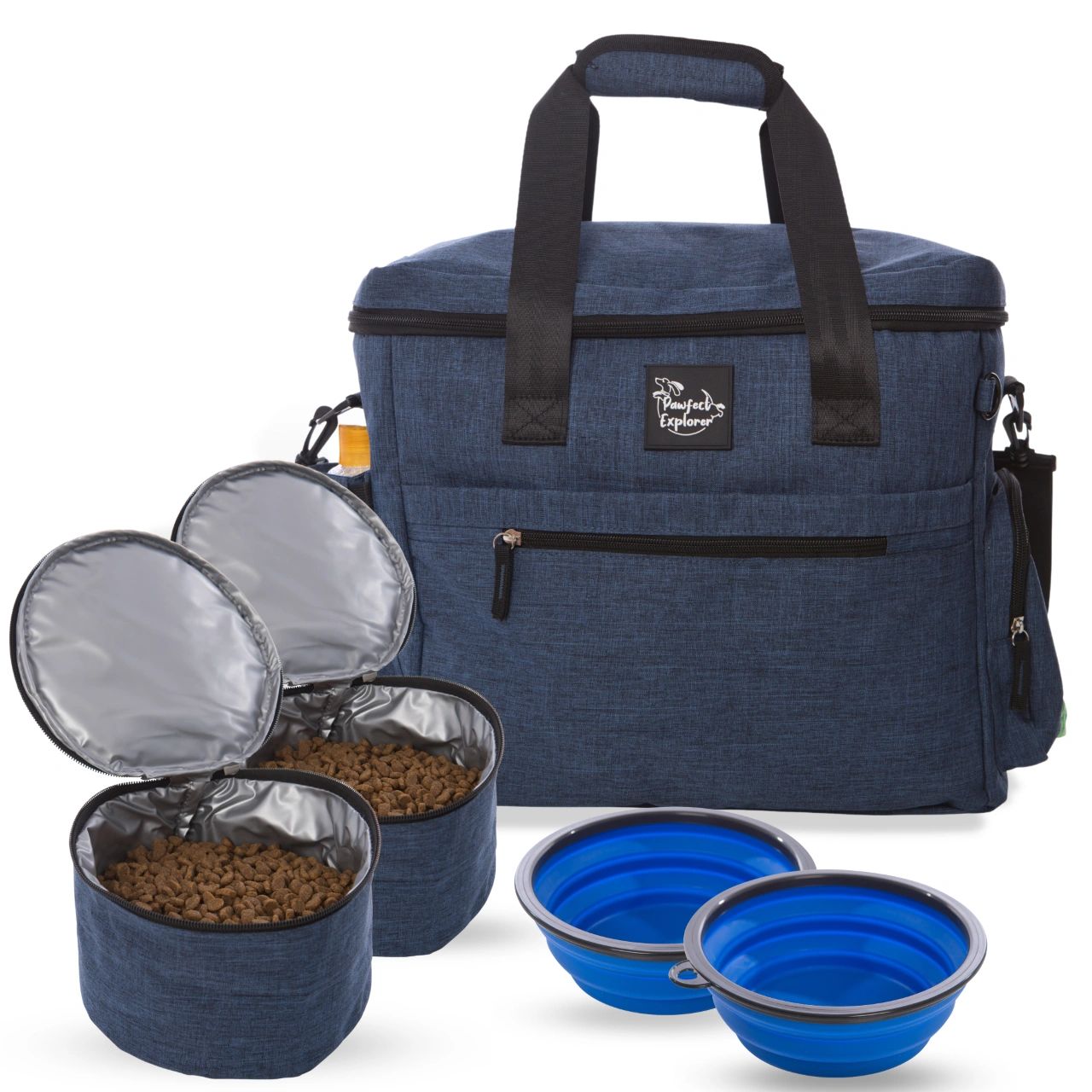 dog travel bag with food compartments and collapsible food bowls dog travel bag with food compartments and collapsible food bowls