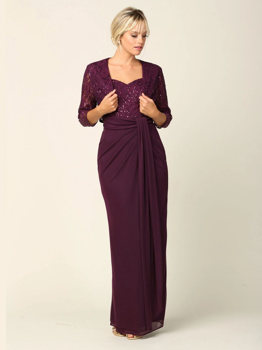 2 Piece Dress With Bolero Jacket Color Plum Sizes 5X