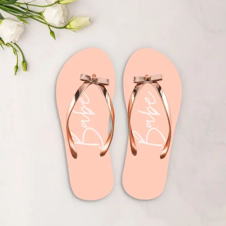 Women s Blush Pink Rose Gold Flip Flops With Bow Size S