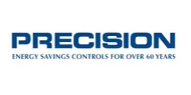Logo of Precision, emphasizing energy savings controls for over 60 years.