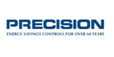 Logo of Precision, specializing in energy savings controls for over 60 years.