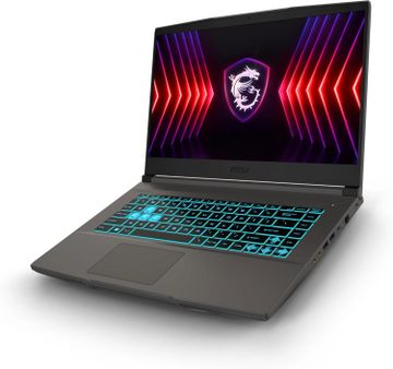 Sleek MSI gaming laptop with colorful backlit keyboard and vibrant screen.