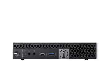 Compact Dell desktop PC with front ports and power button.